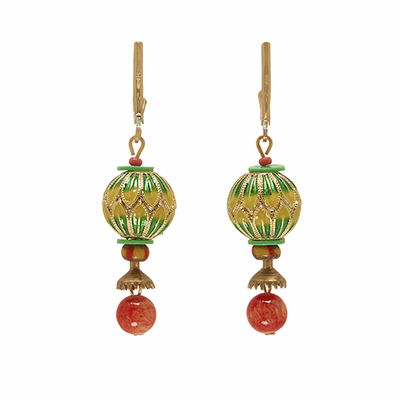 Green and gold enamel hook earrings by Joli
